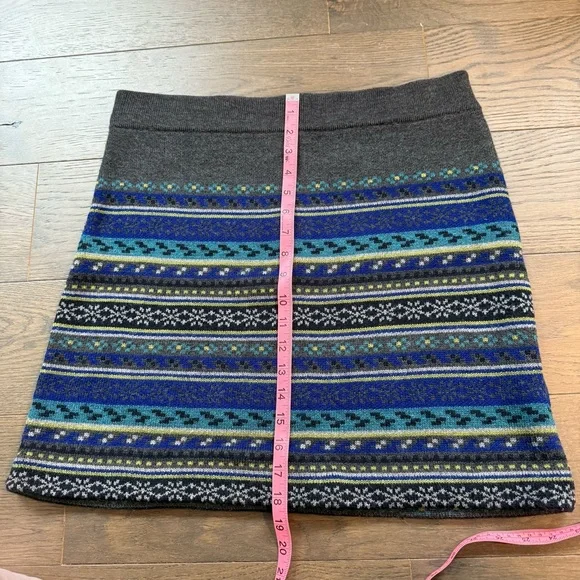 EUC Ibex Cozy 100%Wool Sweater Skirt Sz Large Grey with Blue/Green Nordic Design - Picture 4 of 8